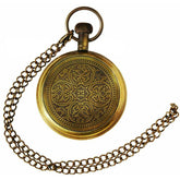 Backside handcrafted Antique brass pocket watch with chain